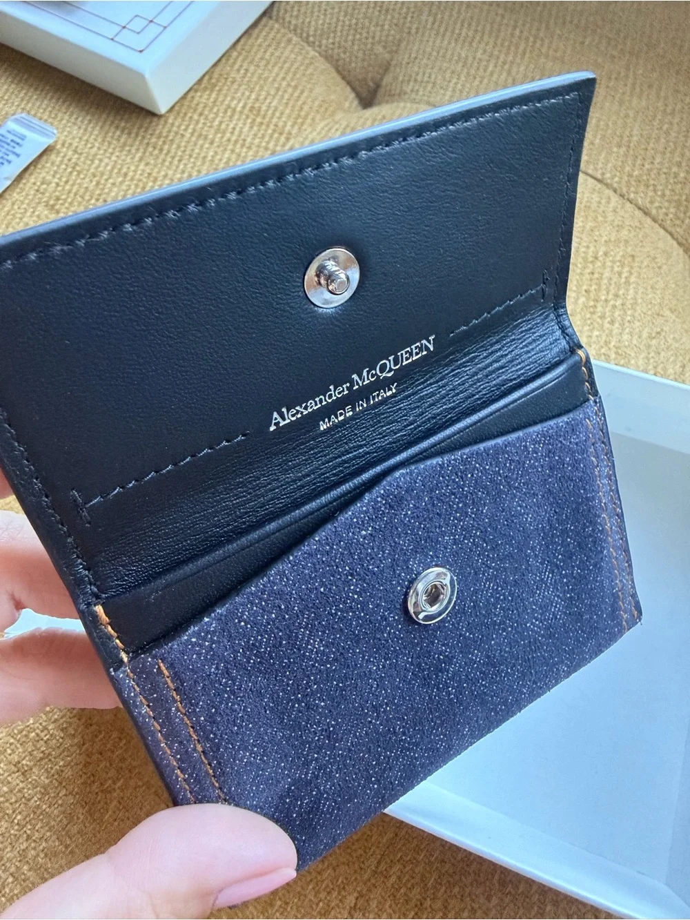 Alexander McQueen Denim/Leather Card Holder Wallet with Box And authentication